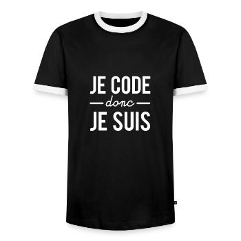 Je code donc je suis humour codeur - T-shirt contrasté Homme - noir/blanc - Devant - AI Model Female 172 light (172cm) & AI Model Male 178 light (178cm)
