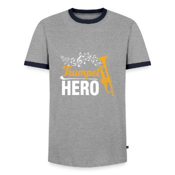 Trumpet trumpeter musical instrument wind music - Men's Ringer Shirt - grey/navy  - Front - AI Model Female 172 light (172cm) & AI Model Male 178 light (178cm)