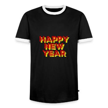 happy New Year - Men's Ringer Shirt - black/white - Front - AI Model Female 172 light (172cm) & AI Model Male 178 light (178cm)