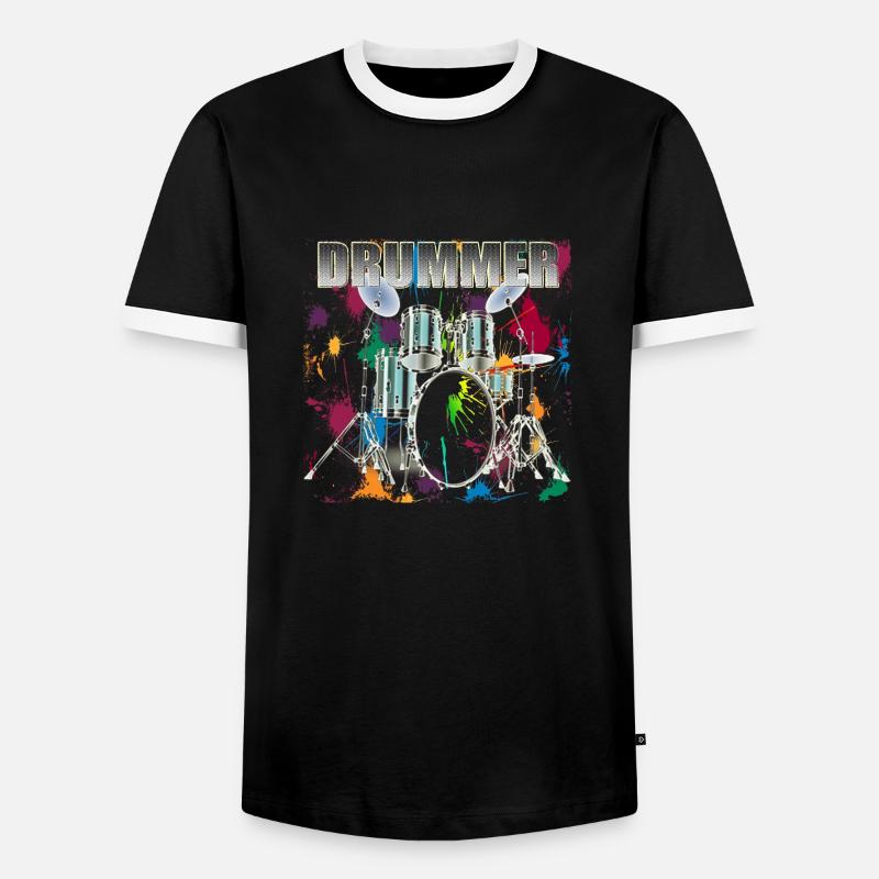 Drummer Art Design Silver Text - Männer Kontrast-T-Shirt - Schwarz/Weiß