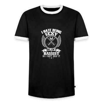 I hate being sexy I'm a bassist & I can't help it - Men's Ringer Shirt - black/white - Front - AI Model Female 172 light (172cm) & AI Model Male 178 light (178cm)