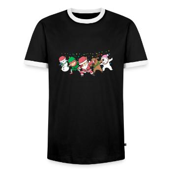 Dabbing Santa Elf Christmas Xmas Weinachten - Men's Ringer Shirt - black/white - Front - AI Model Female 172 light (172cm) & AI Model Male 178 light (178cm)