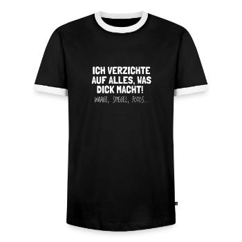 Ich verzichte alles dick macht waage spiegel fotos - Männer Kontrast-T-Shirt - Schwarz/Weiß - Vorne - AI Model Female 172 light (172cm) & AI Model Male 178 light (178cm)