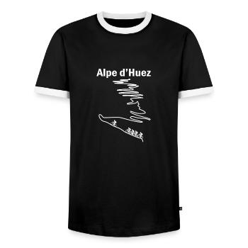 Alpe d'huez gift bike cyclist sport - Men's Ringer Shirt - black/white - Front - AI Model Female 172 light (172cm) & AI Model Male 178 light (178cm)
