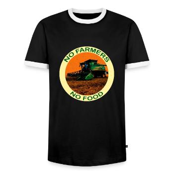 No farmers no food - with a combine harvester - Men's Ringer Shirt - black/white - Front - AI Model Female 172 light (172cm) & AI Model Male 178 light (178cm)