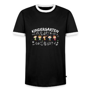 Kindergarten Kindertagesstätte Erzieher Hortner - Männer Kontrast-T-Shirt - Schwarz/Weiß - Vorne - AI Model Female 172 light (172cm) & AI Model Male 178 light (178cm)