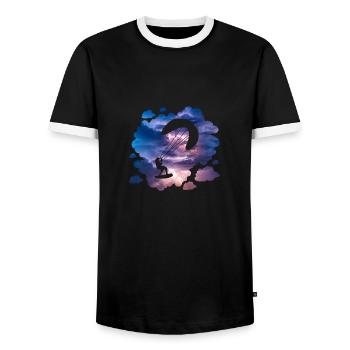 Double Exposure Kite Surfing Adventure Gift - Men's Ringer Shirt - black/white - Front - AI Model Female 172 light (172cm) & AI Model Male 178 light (178cm)