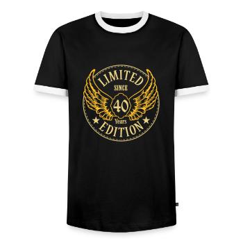 40 Years LE Adler Flügel farbwahl - Männer Kontrast-T-Shirt - Schwarz/Weiß - Vorne - AI Model Female 172 light (172cm) & AI Model Male 178 light (178cm)