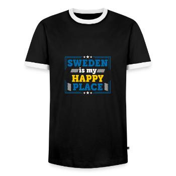 Suède happy place cadeau disant drapeau nord - T-shirt contrasté Homme - noir/blanc - Devant - AI Model Female 172 light (172cm) & AI Model Male 178 light (178cm)