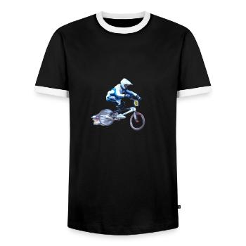 BMX Mountainbike - Männer Kontrast-T-Shirt - Schwarz/Weiß - Vorne - AI Model Female 172 light (172cm) & AI Model Male 178 light (178cm)