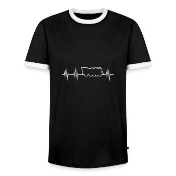 Herzlinie mit Dampflokomotive - Eisenbahn-Fans - Männer Kontrast-T-Shirt - Schwarz/Weiß - Vorne - AI Model Female 172 light (172cm) & AI Model Male 178 light (178cm)