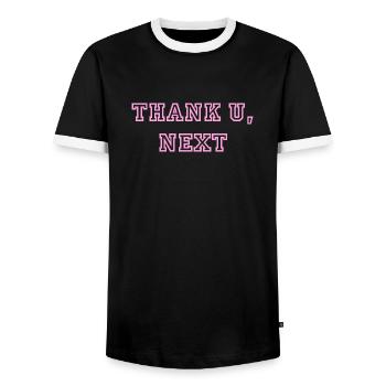 Phrase Thank you, next Ariana Pink Vintage - Men's Ringer Shirt - black/white - Front - AI Model Female 172 light (172cm) & AI Model Male 178 light (178cm)