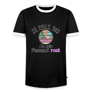 Je peux pas▪Je peux pas je suis Flamand rosé - T-shirt contrasté Homme - noir/blanc - Devant - AI Model Female 172 light (172cm) & AI Model Male 178 light (178cm)