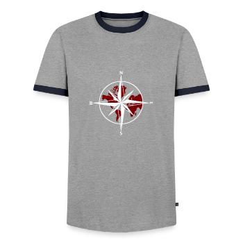 Boussole blanc-rouge - T-shirt contrasté Homme - gris/marine  - Devant - AI Model Female 172 light (172cm) & AI Model Male 178 light (178cm)