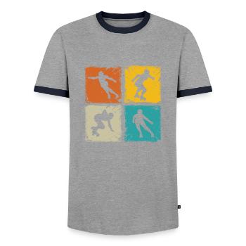 Roller derby retro squares unique roller derby - Men's Ringer Shirt - grey/navy  - Front - AI Model Female 172 light (172cm) & AI Model Male 178 light (178cm)