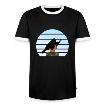 Merle avec l’oiseau de la guitare Dessin d’oiseau - T-shirt contrasté Homme - noir/blanc - Devant - AI Model Female 172 light (172cm) & AI Model Male 178 light (178cm)