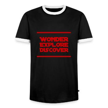 discover the world - Men's Ringer Shirt - black/white - Front - AI Model Female 172 light (172cm) & AI Model Male 178 light (178cm)