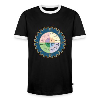 Electric Clothing Ohms Law Shirt - Ohm - Men's Ringer Shirt - black/white - Front - AI Model Female 172 light (172cm) & AI Model Male 178 light (178cm)