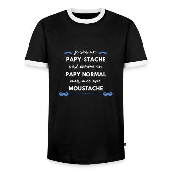 papy-stache papy avec moustache. Cadeau f^te papi - T-shirt contrasté Homme - noir/blanc - Devant - AI Model Female 172 light (172cm) & AI Model Male 178 light (178cm)