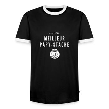 Certifié meilleur papy stache. Pour papy moustache - T-shirt contrasté Homme - noir/blanc - Devant - AI Model Female 172 light (172cm) & AI Model Male 178 light (178cm)