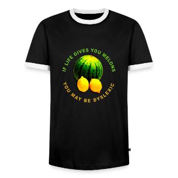 If life gives you melons, you may be dyslexic - Men's Ringer Shirt - black/white - Front - AI Model Female 172 light (172cm) & AI Model Male 178 light (178cm)