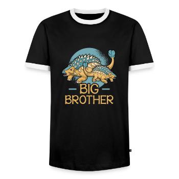 BIG BROTHER dino by the Manzanita's - Men's Ringer Shirt - black/white - Front - AI Model Female 172 light (172cm) & AI Model Male 178 light (178cm)