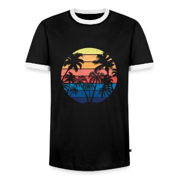 Sunshine & Palm Trees - Holiday SUN - Men's Ringer Shirt - black/white - Front - AI Model Female 172 light (172cm) & AI Model Male 178 light (178cm)
