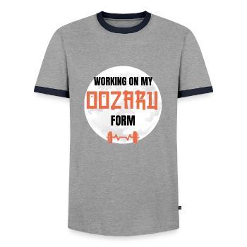 Working on my OOZARU Form Manga Fitness Geek - T-shirt contrasté Homme - gris/marine  - Devant - AI Model Female 172 light (172cm) & AI Model Male 178 light (178cm)