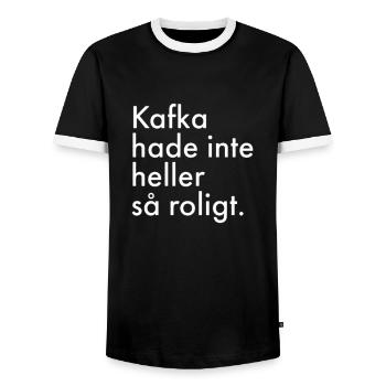 Kafka n’a pas eu beaucoup de plaisir non plus. - T-shirt contrasté Homme - noir/blanc - Devant - AI Model Female 172 light (172cm) & AI Model Male 178 light (178cm)