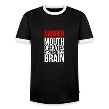 Danger mouth operates faster than brain - T-shirt contrasté Homme - noir/blanc - Devant - AI Model Female 172 light (172cm) & AI Model Male 178 light (178cm)