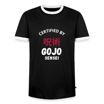 Certified by Gojo Sensei Otaku Manga Anime - Men's Ringer Shirt - black/white - Front - AI Model Female 172 light (172cm) & AI Model Male 178 light (178cm)