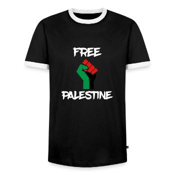free palestine palästina faust fist - Männer Kontrast-T-Shirt - Schwarz/Weiß - Vorne - AI Model Female 172 light (172cm) & AI Model Male 178 light (178cm)