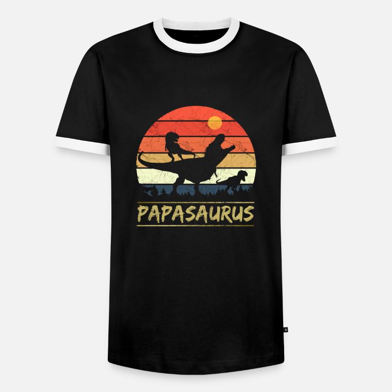 Papasaurus - Retro - Männer Kontrast-T-Shirt - Schwarz/Weiß