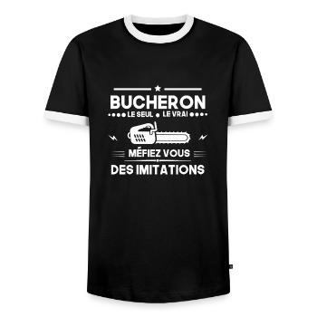 bûcheron Le Seul Le Vrai cadeau bucheron - T-shirt contrasté Homme - noir/blanc - Devant - AI Model Female 172 light (172cm) & AI Model Male 178 light (178cm)