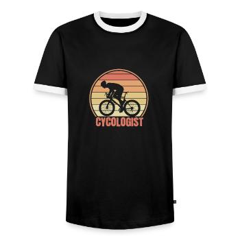 Cycologist Funny Cycling Saying Retro Bicycle - Men's Ringer Shirt - black/white - Front - AI Model Female 172 light (172cm) & AI Model Male 178 light (178cm)