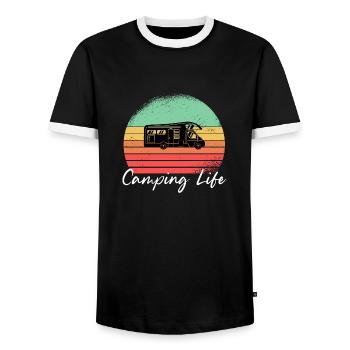 Camping Life Retro Sun Wohnmobil - Männer Kontrast-T-Shirt - Schwarz/Weiß - Vorne - AI Model Female 172 light (172cm) & AI Model Male 178 light (178cm)