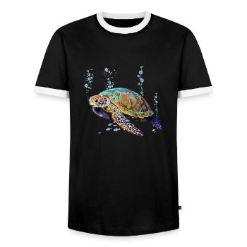 Meeresschildkröte, Luftblasen und Fische Abbildung - Männer Kontrast-T-Shirt - Schwarz/Weiß - Vorne - AI Model Female 172 light (172cm) & AI Model Male 178 light (178cm)