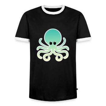 Beach Day Turquoise Yellow Ombre Outlined Octopus - Men's Ringer Shirt - black/white - Front - AI Model Female 172 light (172cm) & AI Model Male 178 light (178cm)