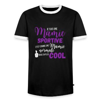 Je suis une mamie sportive - T-shirt contrasté Homme - noir/blanc - Devant - AI Model Female 172 light (172cm) & AI Model Male 178 light (178cm)