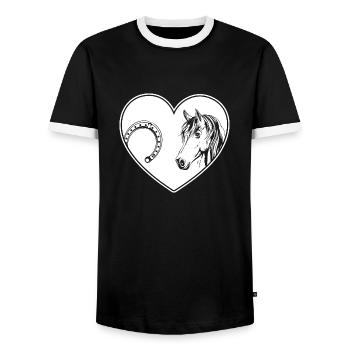 Chevaux avec fer à cheval coeur cavalier amateurs de chevaux - T-shirt contrasté Homme - noir/blanc - Devant - AI Model Female 172 light (172cm) & AI Model Male 178 light (178cm)
