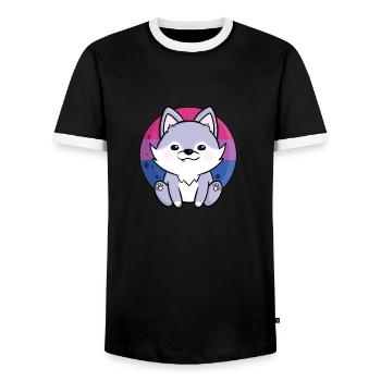 Cute Wolf Dog Bisexual Bi Flag FLAG LGBTQ - Men's Ringer Shirt - black/white - Front - AI Model Female 172 light (172cm) & AI Model Male 178 light (178cm)