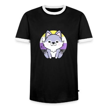 Cute Wolf Dog Nonbinary Flag Flag LGBTQ Moon - Men's Ringer Shirt - black/white - Front - AI Model Female 172 light (172cm) & AI Model Male 178 light (178cm)