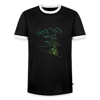 Rennrad mit Berg, Alpenpass, Serpentinen - Männer Kontrast-T-Shirt - Schwarz/Weiß - Vorne - AI Model Female 172 light (172cm) & AI Model Male 178 light (178cm)