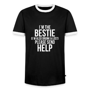 Im beie Im also drunk and lost please send help - Men's Ringer Shirt - black/white - Front - AI Model Female 172 light (172cm) & AI Model Male 178 light (178cm)
