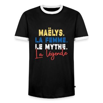 MAËLYS La Femme Le Mythe La Légende Cadeau Humour - T-shirt contrasté Homme - noir/blanc - Devant - AI Model Female 172 light (172cm) & AI Model Male 178 light (178cm)