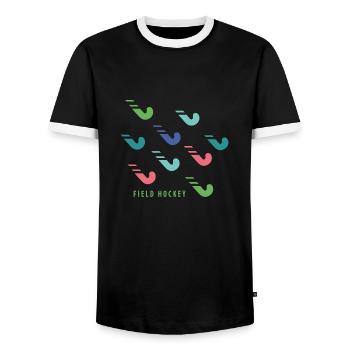 Hockey stick - Men's Ringer Shirt - black/white - Front - AI Model Female 172 light (172cm) & AI Model Male 178 light (178cm)