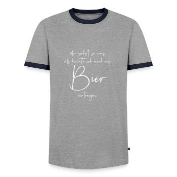 Du siehst aus als könnte ich noch Bier vertragen - Männer Kontrast-T-Shirt - Grau/Navy  - Vorne - AI Model Female 172 light (172cm) & AI Model Male 178 light (178cm)