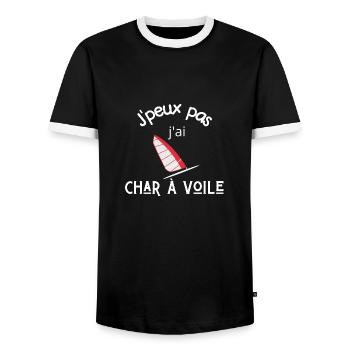 je peux pas j'ai char à voile - T-shirt contrasté Homme - noir/blanc - Devant - AI Model Female 172 light (172cm) & AI Model Male 178 light (178cm)