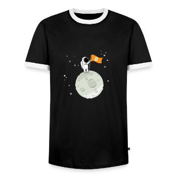 BTC to the moon - Männer Kontrast-T-Shirt - Schwarz/Weiß - Vorne - AI Model Female 172 light (172cm) & AI Model Male 178 light (178cm)