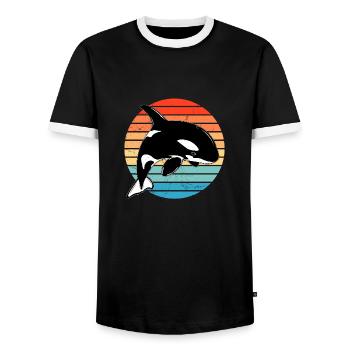 Orca Retro - Männer Kontrast-T-Shirt - Schwarz/Weiß - Vorne - AI Model Female 172 light (172cm) & AI Model Male 178 light (178cm)
